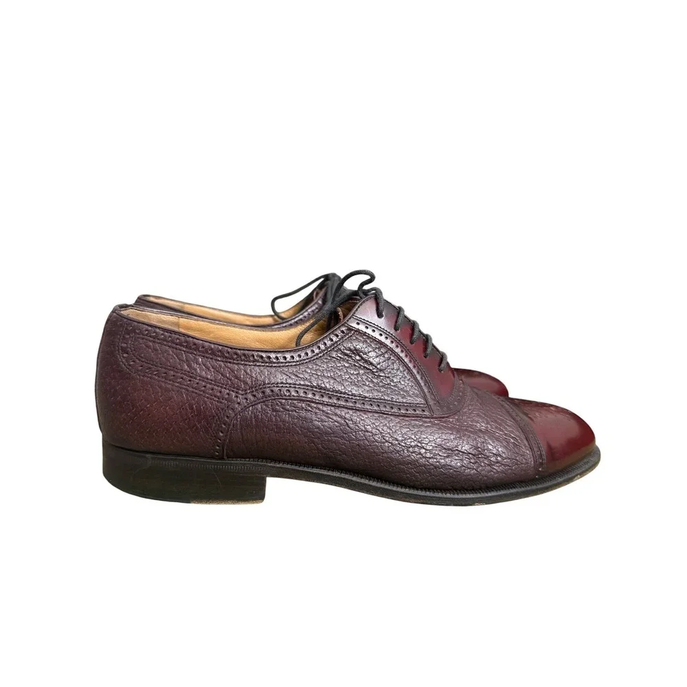 Moreschi Peccary Calf Leather Burgundy Oxford Shoes Brogue Men Size 10